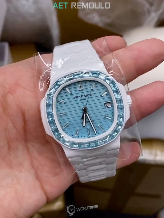 UNIQUE AET REMOULD Patek Philippe Baby Blue Sapphire Nautilus Diamond Watch 天蓝色 百达翡丽鹦鹉螺 钻石腕表 | WORLDTIMER