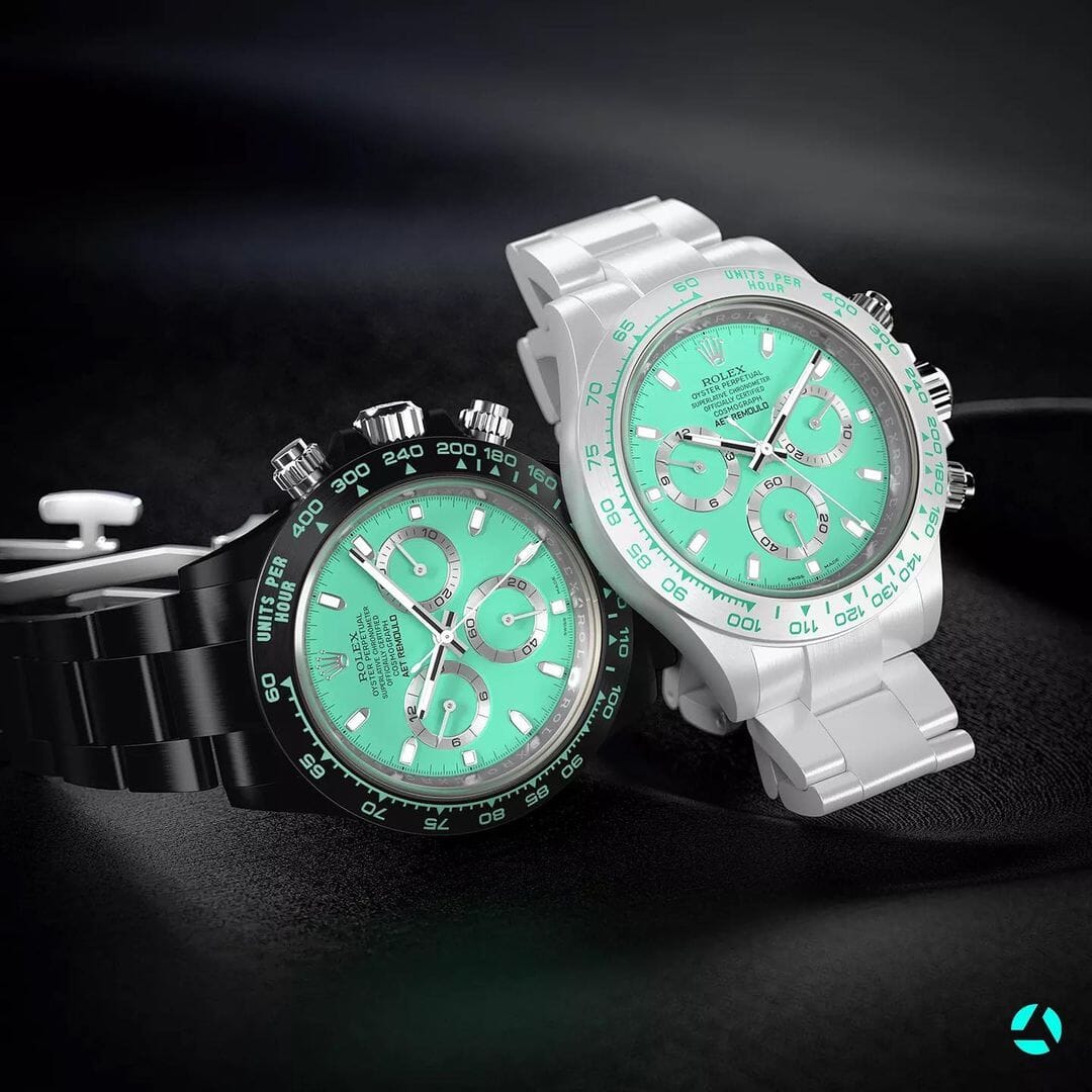 AET REMOULD Rolex Daytona BISCAY GREEN BLACK CERAMIC | WORLDTIMER