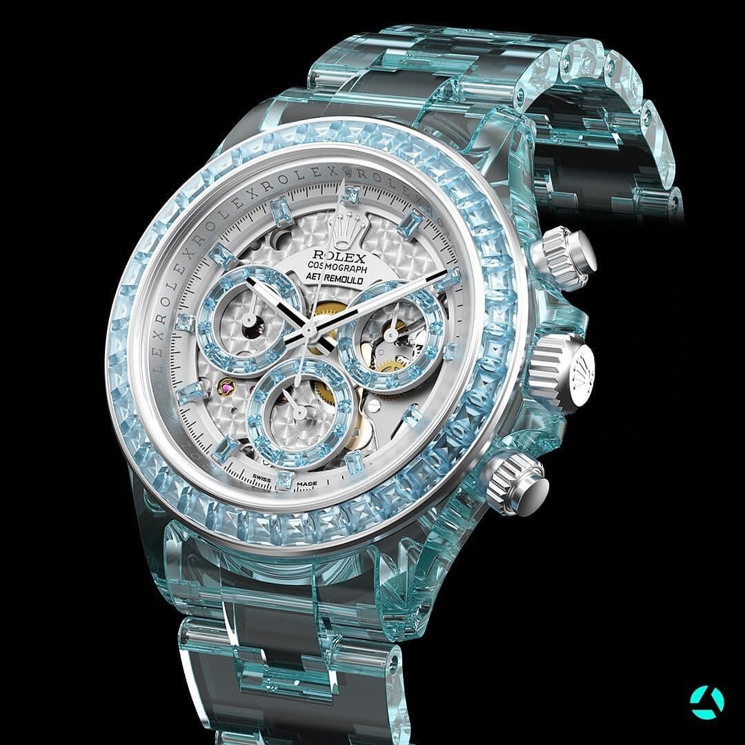 Rolex Daytona AET REMOULD GENESIS COLLECTION Gemstones Sapphire Watches 勞力士地通拿 方鑽透明手錶 | WORLDTIMER
