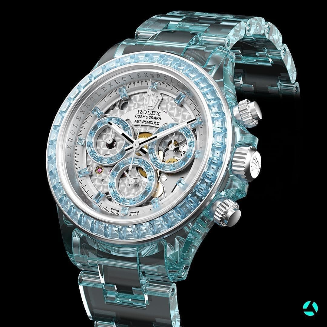 Rolex Daytona AET REMOULD GENESIS COLLECTION Gemstones Sapphire Watches 勞力士地通拿 方鑽透明手錶 | WORLDTIMER