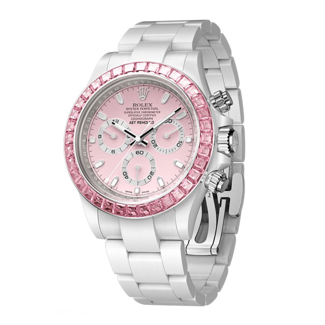 AET REMOULD PINK GEMSTONE CERAMIC 劳力士迪通拿 全陶瓷手表 | WORLDTIMER