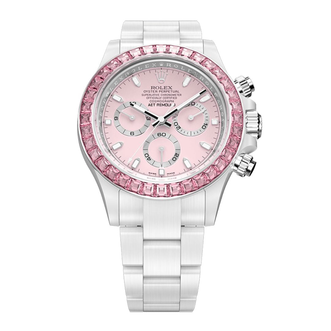 AET REMOULD PINK GEMSTONE CERAMIC 劳力士迪通拿 全陶瓷手表 | WORLDTIMER