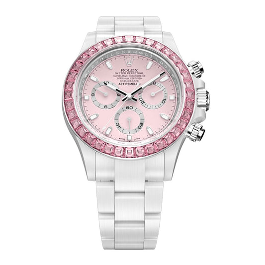 AET REMOULD PINK GEMSTONE CERAMIC 劳力士迪通拿 全陶瓷手表 | WORLDTIMER