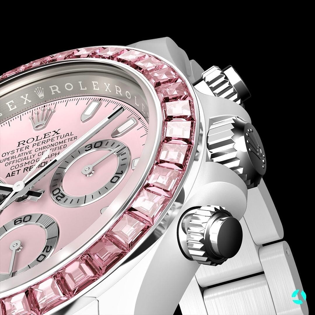 AET REMOULD 鑽石錶圈 勞力士 地通拿 PINK GEMSTONE CERAMIC 全陶瓷手錶 | WORLDTIMER