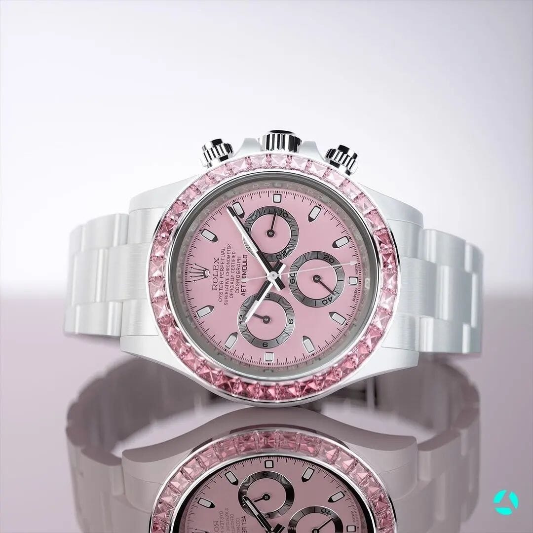 AET REMOULD PINK GEMSTONE CERAMIC 劳力士迪通拿 全陶瓷手表 | WORLDTIMER