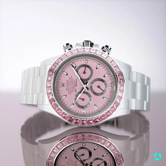 AET REMOULD PINK GEMSTONE CERAMIC 劳力士迪通拿 全陶瓷手表 | WORLDTIMER