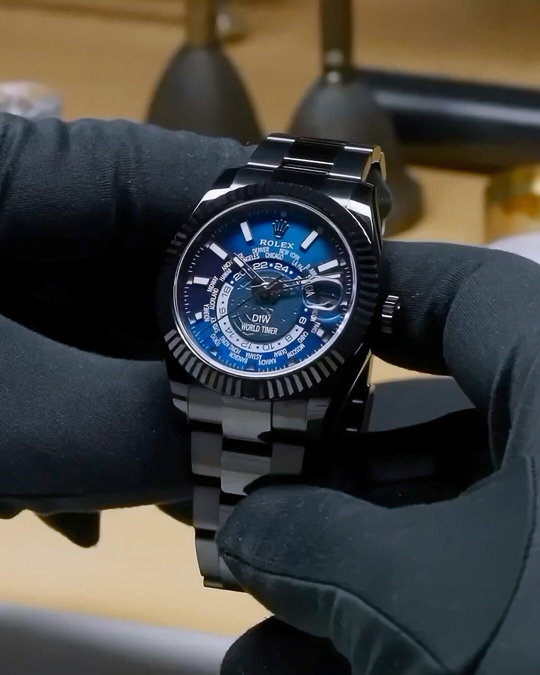 BLACK DLC BLUE Rolex DiW Sky Dweller 劳力士纵航者型 326934 | WORLDTIMER