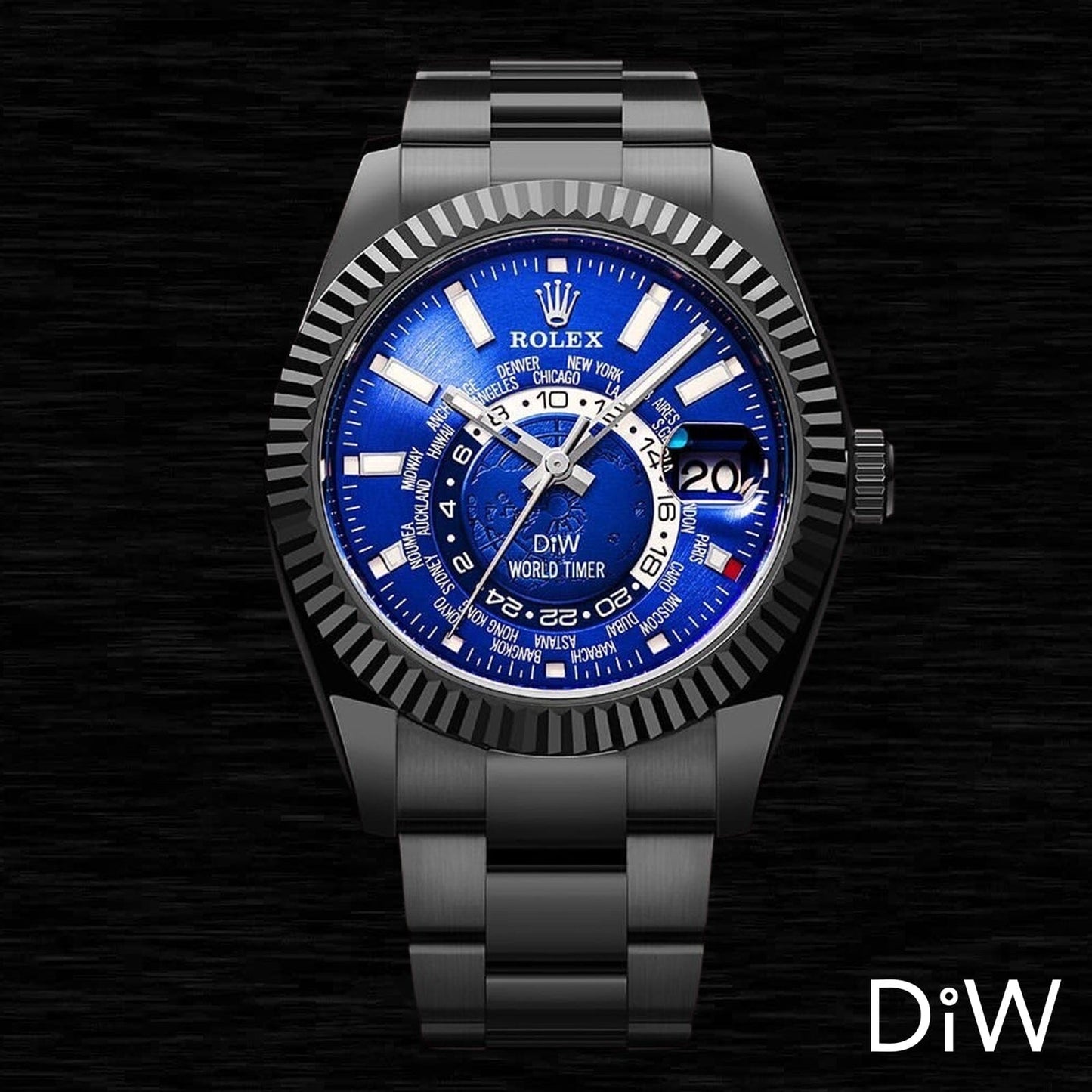 BLACK DLC BLUE Rolex DiW Sky Dweller 劳力士纵航者型 326934 | WORLDTIMER