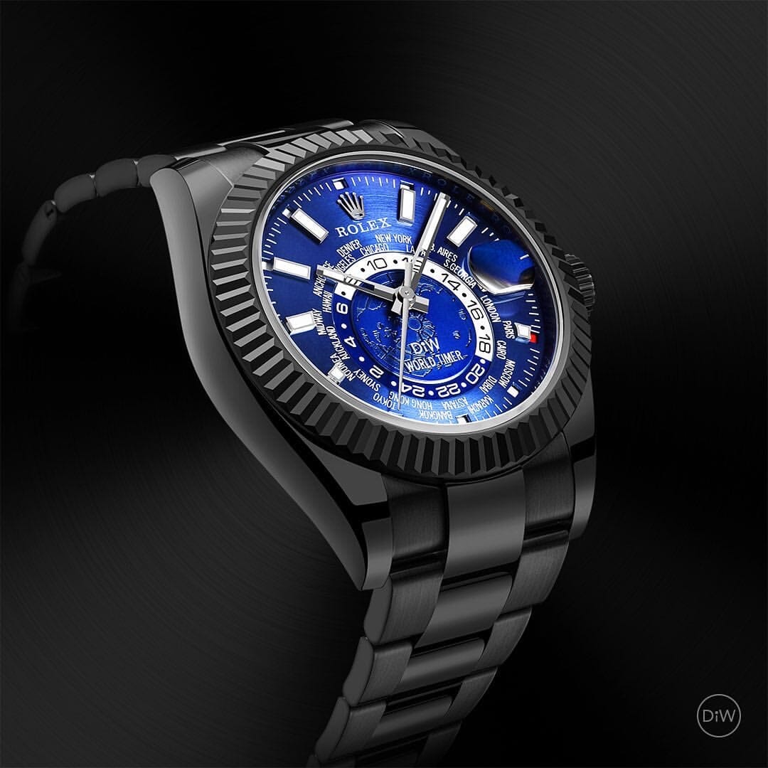BLACK DLC BLUE Rolex DiW Sky Dweller 劳力士纵航者型 326934 | WORLDTIMER