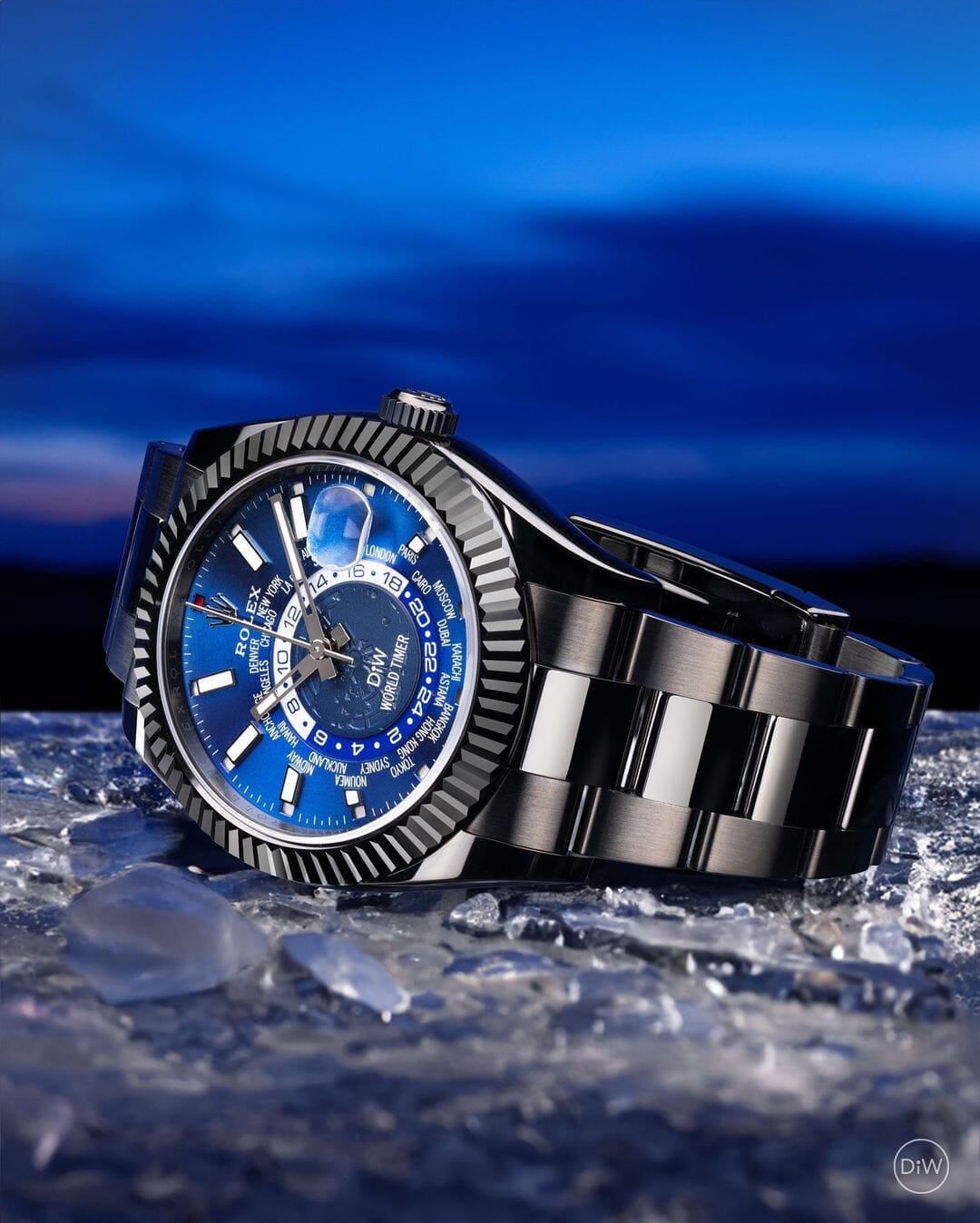 BLACK DLC BLUE Rolex DiW Sky Dweller 劳力士纵航者型 326934 | WORLDTIMER