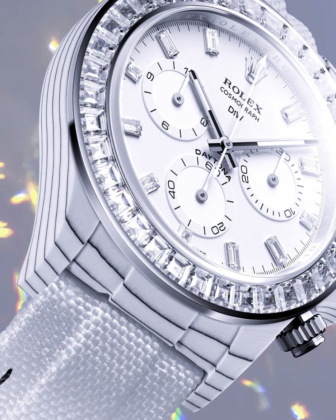 White CarboQuartz DiW Rolex Rainbow Daytona DiW劳力士 彩虹迪通拿 RAINBOW CRYSTAL | WORLDTIMER