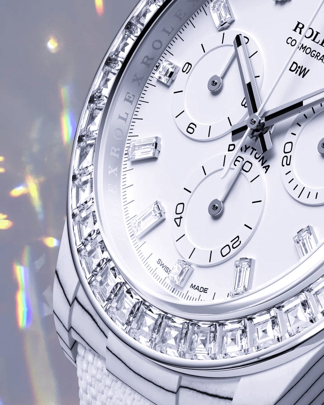 White CarboQuartz DiW Rolex Rainbow Daytona DiW劳力士 彩虹迪通拿 RAINBOW CRYSTAL | WORLDTIMER