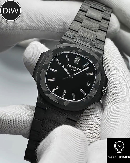 DiW Patek Nautilus All NTPT Carbon Fiber "BLACK GRAIL DIAMOND INDEX"