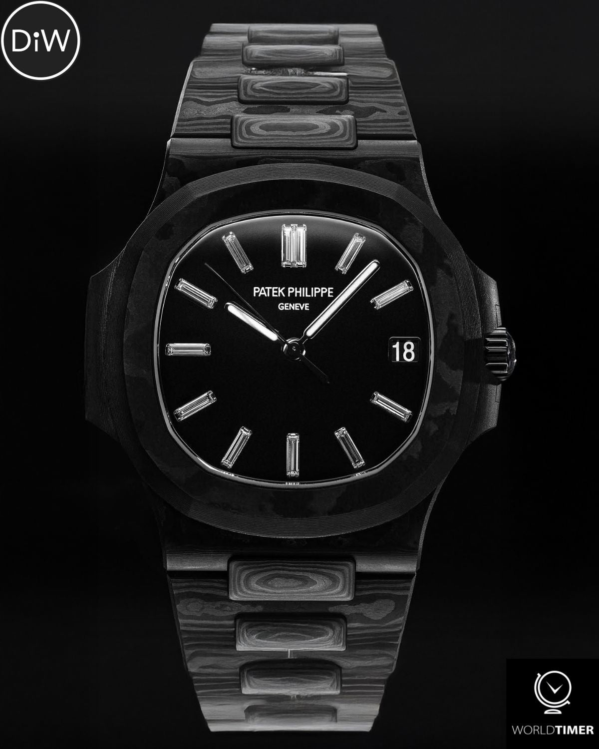 DiW Patek Nautilus All NTPT Carbon Fiber "BLACK GRAIL DIAMOND INDEX"