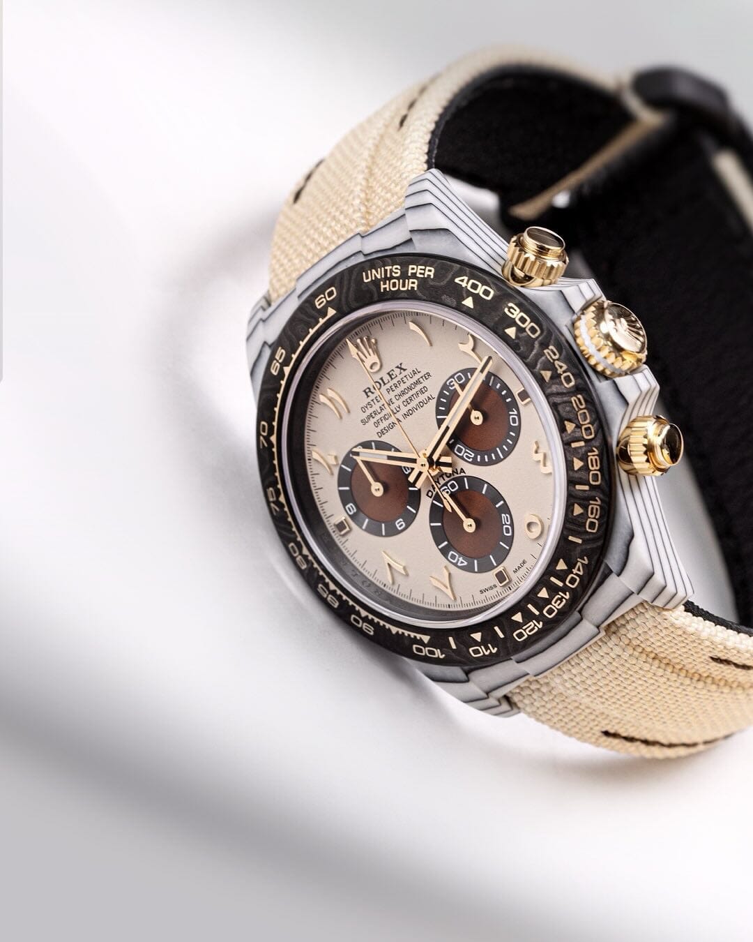 UNIQUE CarboQuartz DiW Rolex Daytona DESERT EAGLE ARABIC 独一无二 劳力士DiW 沙漠之鹰 石英纤维迪通拿 | WORLDTIMER