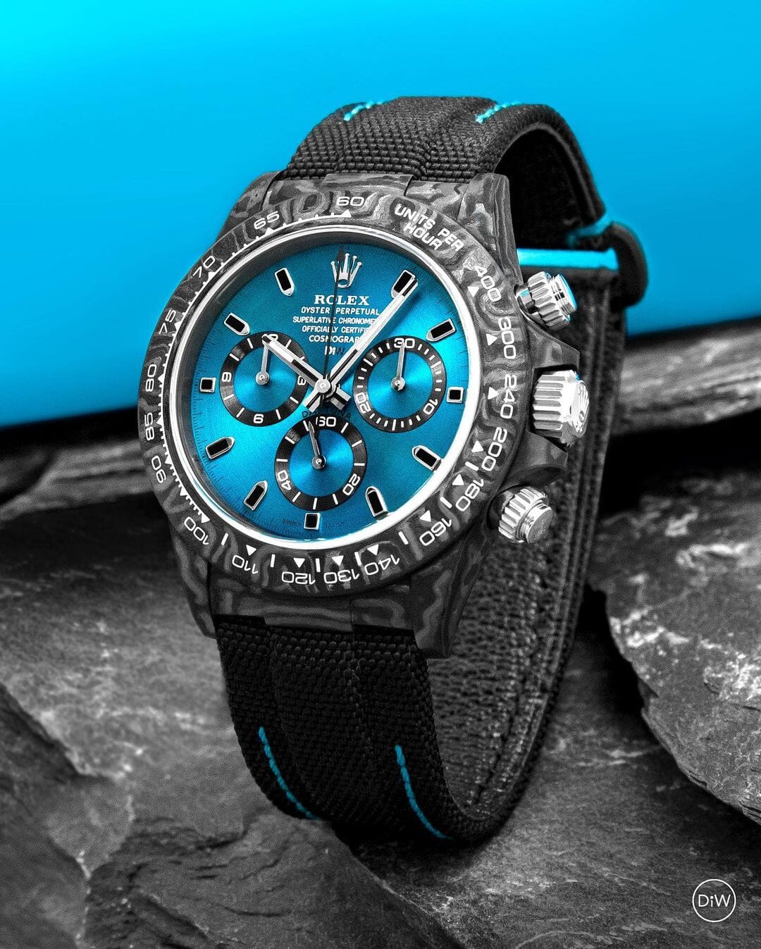 DiW Rolex Daytona Gradient Dial "AZURE UP PROJECT" 劳力士DiW 碳纤维迪通拿 渐变色表盘系列 | WORLDTIMER