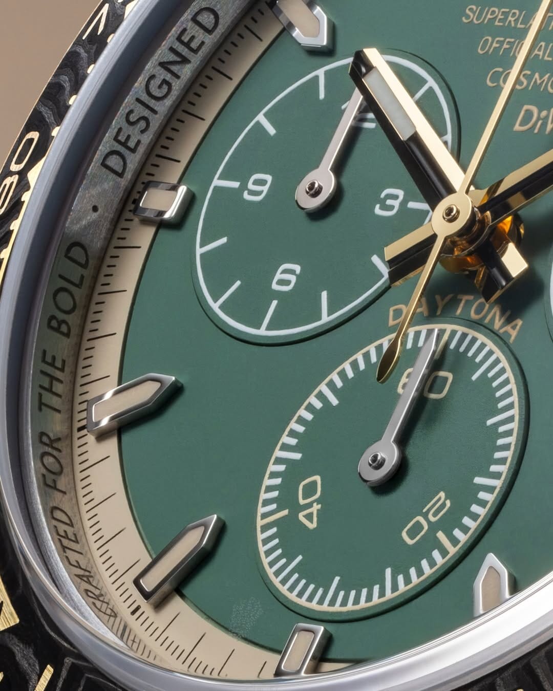 DiW Rolex Gold Daytona HERITAGE — Crafted in NTPT Carbon & CarboQuartz 劳力士DiW 金迪通拿 HERITAGE (4131 机芯｜126503) | WORLDTIMER