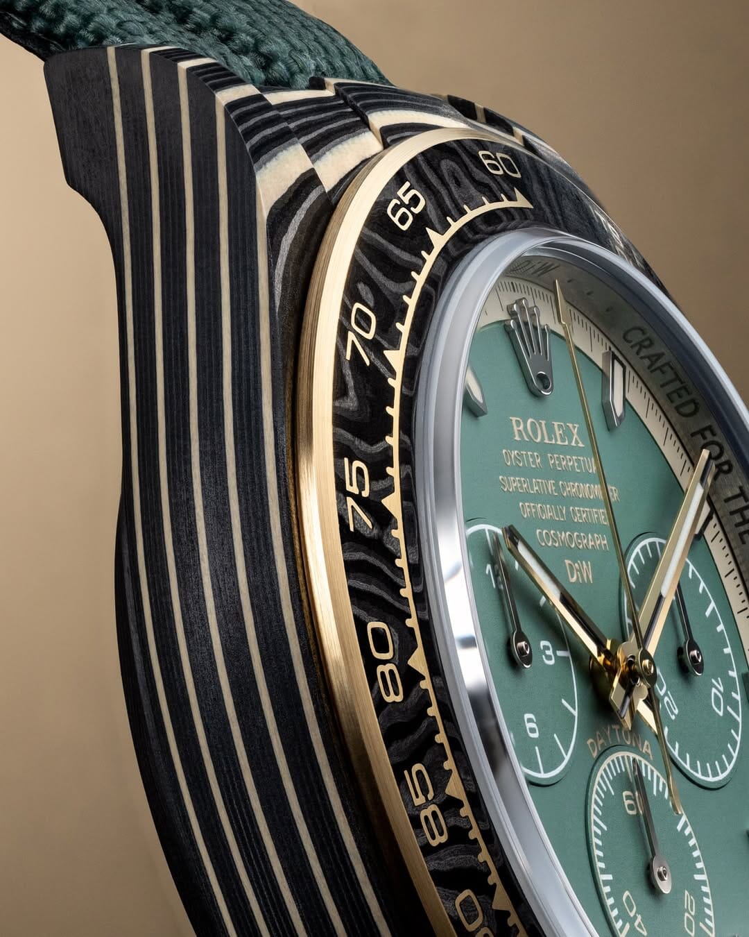 DiW Rolex Gold Daytona HERITAGE — Crafted in NTPT Carbon & CarboQuartz 劳力士DiW 金迪通拿 HERITAGE (4131 机芯｜126503) | WORLDTIMER