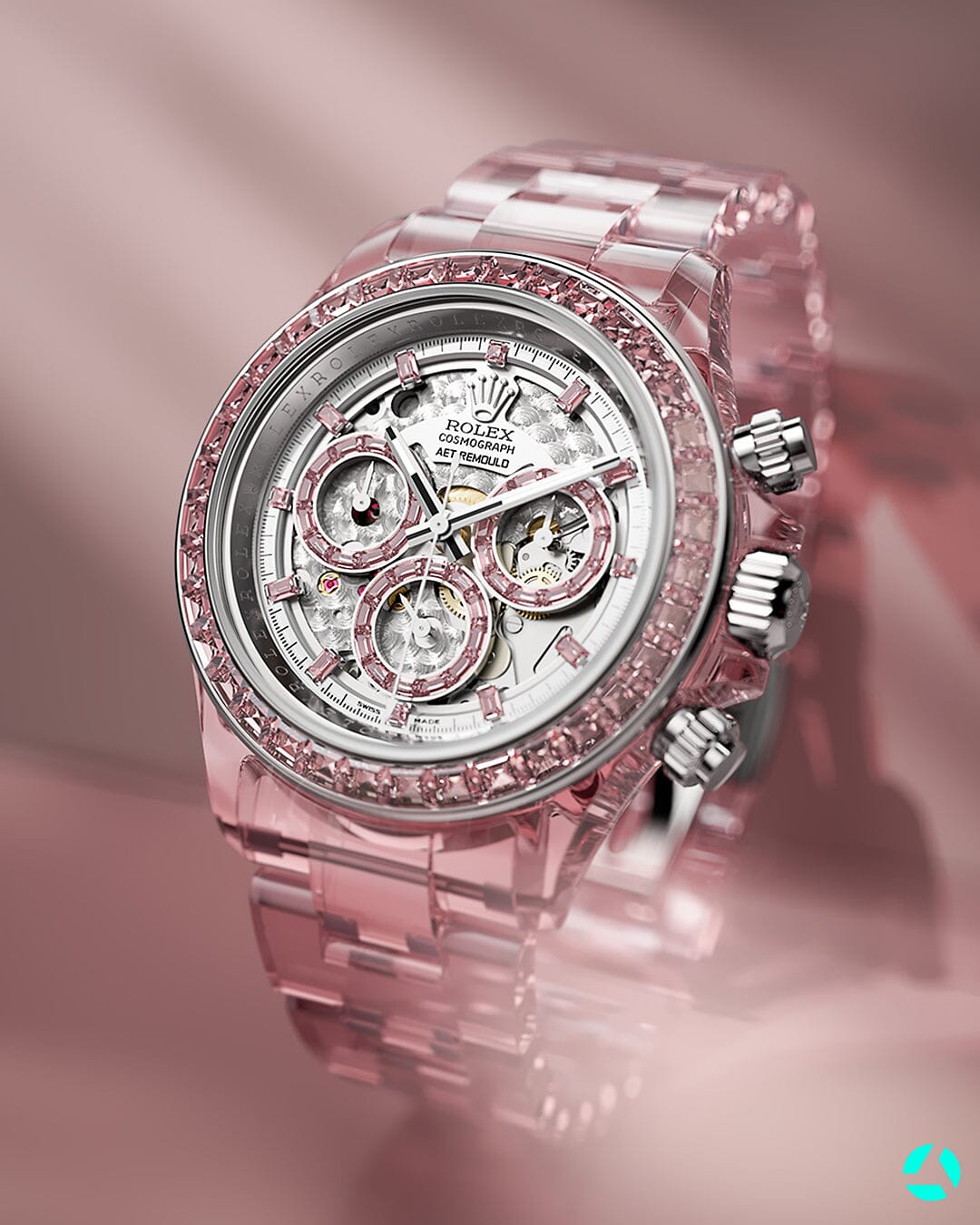 Full Sapphire Rolex Daytona AET REMOULD ROSE FANTASY 全透明 水晶劳力士 蓝宝石迪通拿 腕表 | WORLDTIMER
