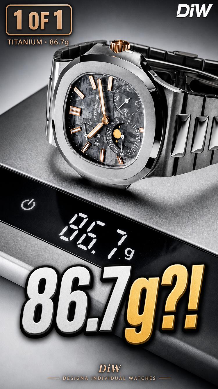 Discontinued Patek 5712 REBORN in Titanium and Meteorite Dial, Only 86.7g DiW 陨石表盘钛金属百达翡丽 鹦鹉螺5712 月相腕表 | WORLDTIMER