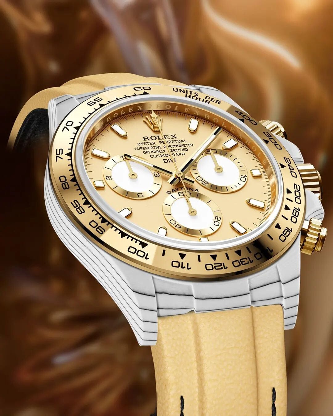 GOLDEN ESSENCE Rolex DiW Daytona CarboQuartz 最帅的劳力士DiW 香槟金迪通拿 | WORLDTIMER