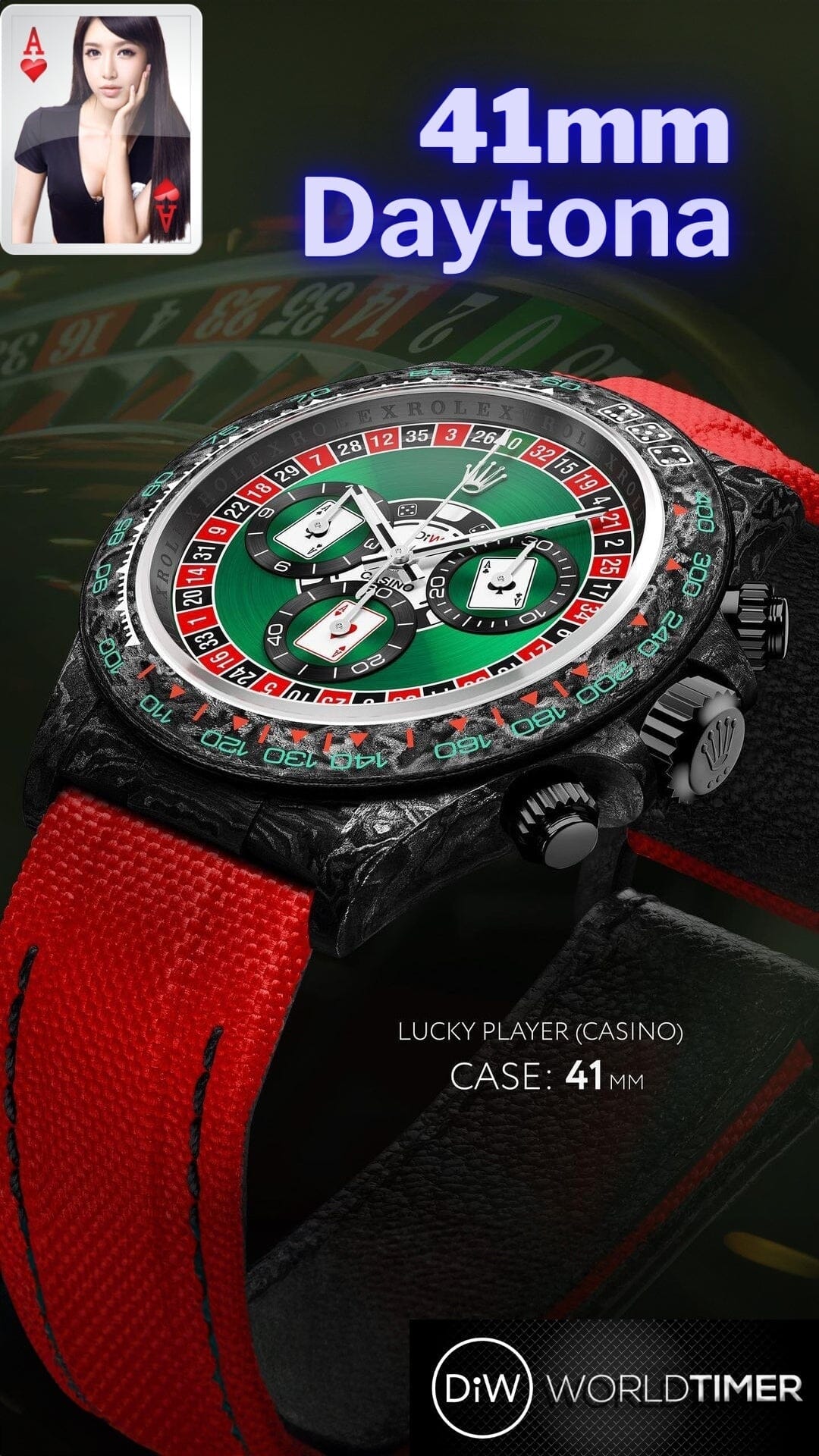 Rolex DiW Daytona "LUCKY PLAYER (CASINO) 41mm" 41毫米劳力士 碳纤维迪通拿 | WORLDTIMER