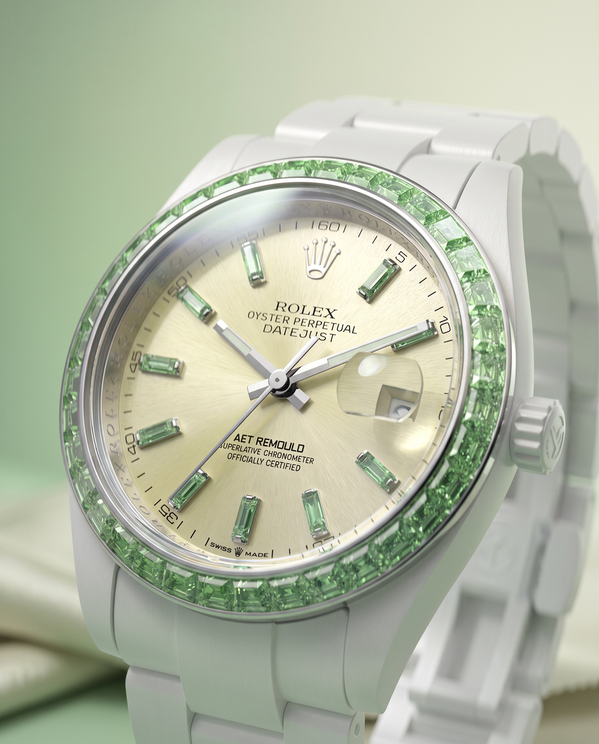 36 Gems on a Ceramic Datejust | AET REMOULD EPOCH TSAVORITE 36颗宝石白陶瓷 劳力士日志型 TSAVORITE | WORLDTIMER