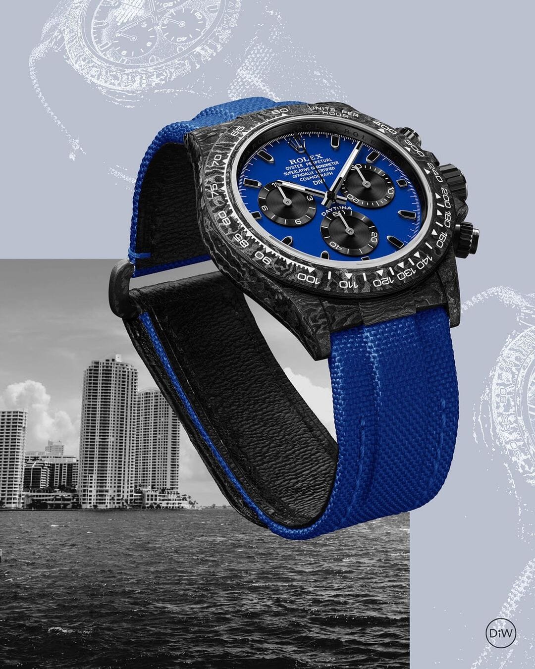 MIAMI BLUE Rolex DiW Daytona 劳力士DiW 碳纤维迪通拿 | WORLDTIMER