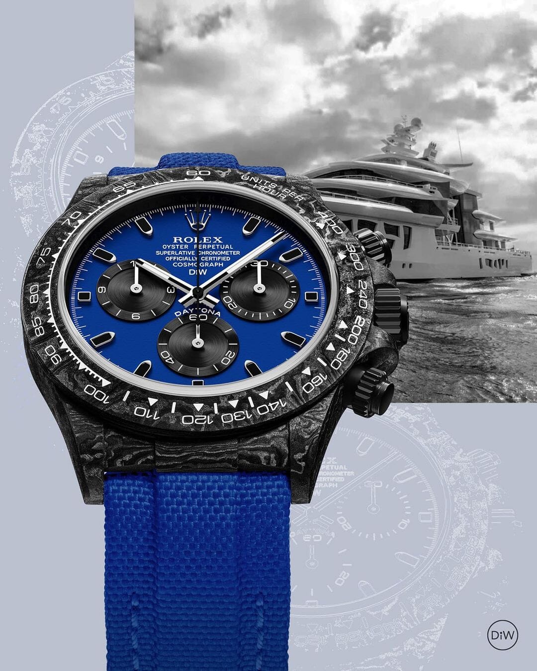 MIAMI BLUE Rolex DiW Daytona 劳力士DiW 碳纤维迪通拿 | WORLDTIMER