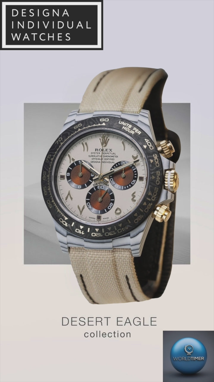 UNIQUE CarboQuartz Rolex DiW Daytona DESERT EAGLE ARABIC 独一无二 劳力士DiW 沙漠之鹰 石英纤维迪通拿 | WORLDTIMER