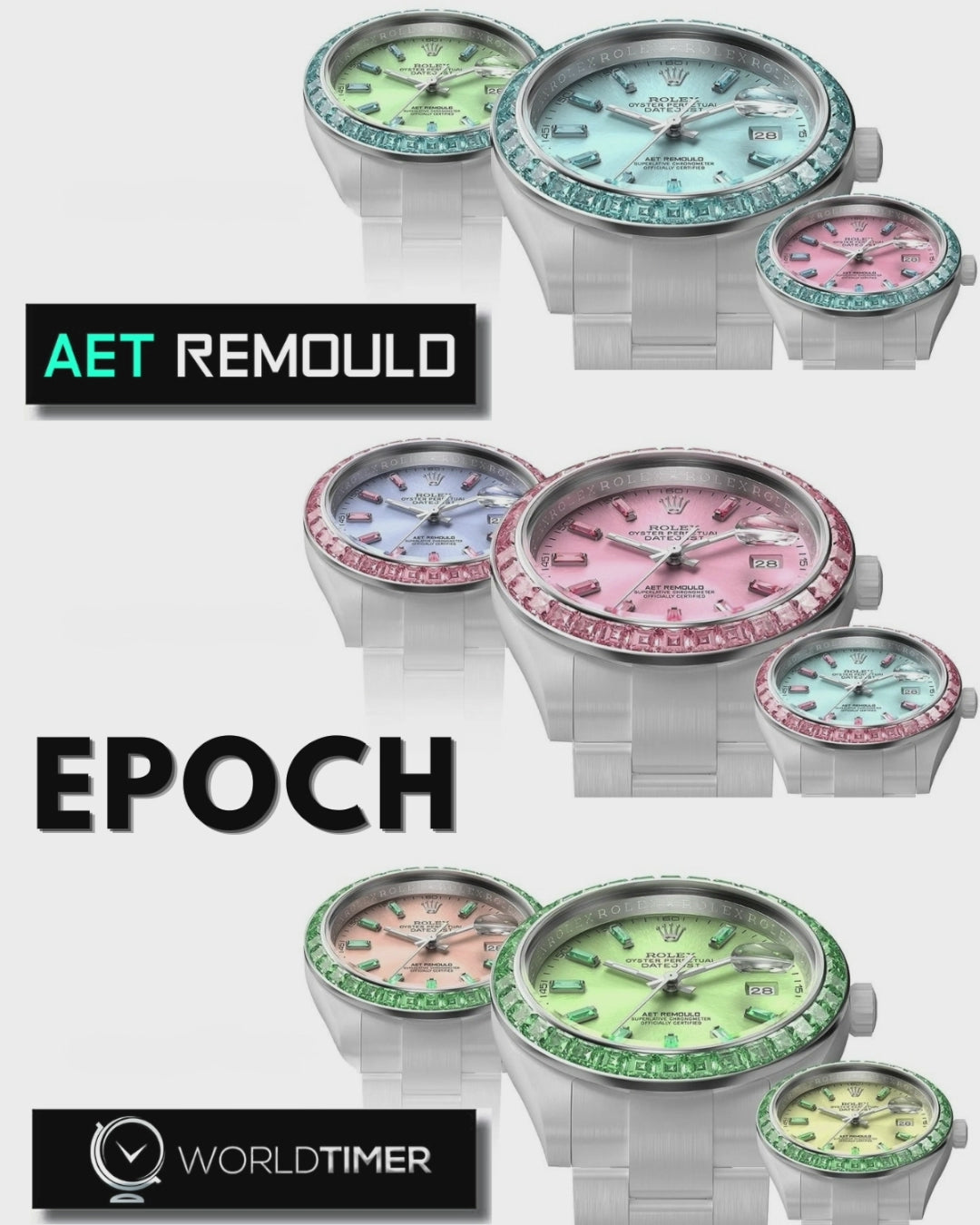 AET REMOULD TSAVORITE MISTY GREEN Rolex Datejust Gemstone Watch 首枚镶嵌天然宝石的白陶瓷 劳力士日志 EPOCH 系列 | WORLDTIMER