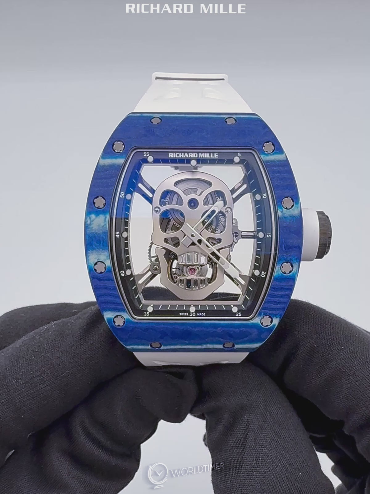 Richard Mille Skull RM 52-01 Blue Quartz TPT Tourbillon 理查德骷髅头 RM 52-01 蓝色 石英纤维 陀飞轮手表 | WORLDTIMER