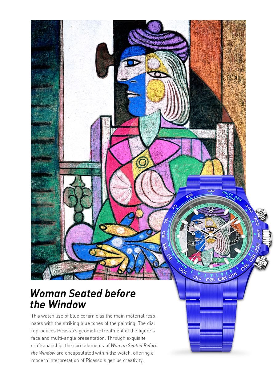 勞力士 地通拿 AET Remould x 畢加索 WOMAN SEATED BEFORE THE WINDOW Daytona Rolex Full Ceramic Watch | WORLDTIMER