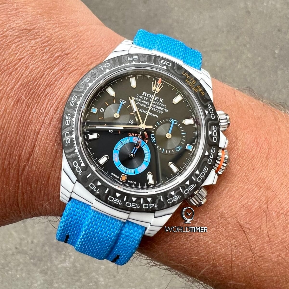 UNIQUE CarboQuartz Rolex DiW Daytona "RACING BLUE" 独一无二 劳力士DiW 石英纤维迪通拿 | WORLDTIMER