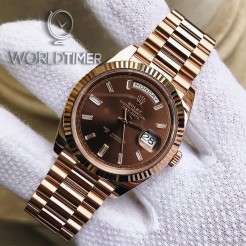 Rolex [NEW] Day-Date Rose Gold 228235A Chocolate Diamond Dial & Fluted Bezel President Bracelet