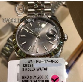 Rolex NEW-全新 Datejust 41mm 126334 Gray dial Index Watch (Retail:HK$71,900)