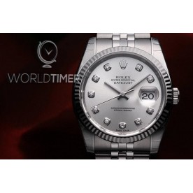 Rolex NEW-全新 Oyster Perpetual Datejust 116234G Silver Diamonds Watch