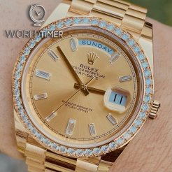 Rolex 勞力士 [NEW] Day-Date 40 Champagne 228348RBR Yellow Gold Diamond Index and Bezel