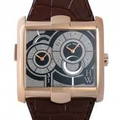 Harry Winston [NEW] Avenue Squared A² automatic 18K rose gold timepiece black dark dial AVSATZ45RR004