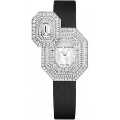 Harry Winston [NEW] Emerald Signature quartz 18K white gold timepiece, unique setting HJTQHM24WW005