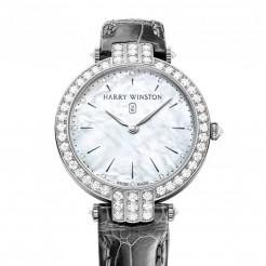 Harry Winston [NEW] Premier 36mm quartz 18K white gold timepiece white light mother of pearl partially set dial PRNQHM36WW016