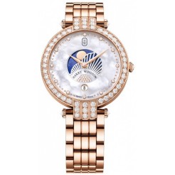 Harry Winston [NEW] Premier Moon Phase 36mm quartz 18K rose gold timepiece white light mother of pearl partially set dial PRNQMP36RR003