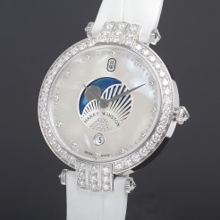Harry Winston [NEW] Premier Moon Phase 36mm quartz 18K white gold timepiece white light mother of pearl partially set dial PRNQMP36WW001