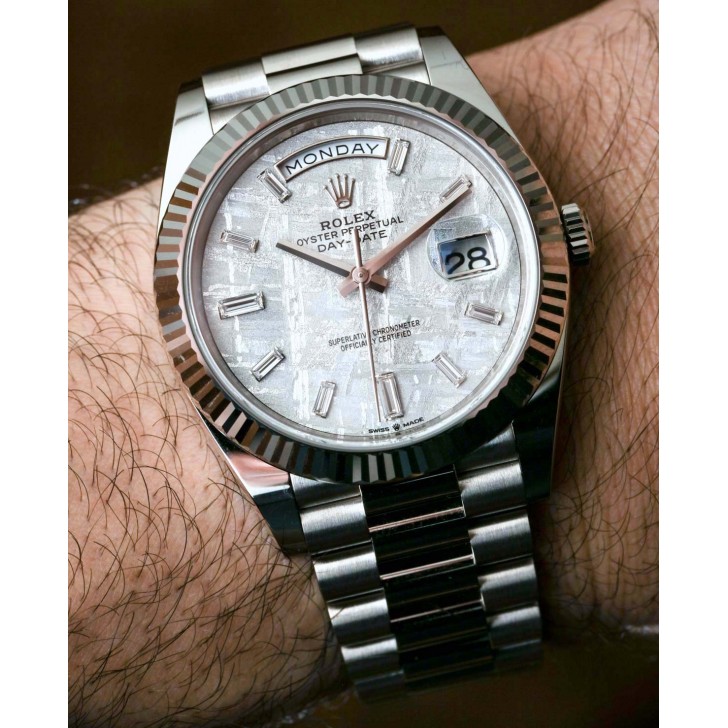 rolex white gold 40mm meteorite diamond dial