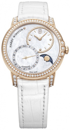 Harry Winston [NEW] Midnight Moon Phase 36mm automatic 18K rose gold timepiece white light mother of pearl partially set dial MIDAMP36RR001 | WORLDTIMER