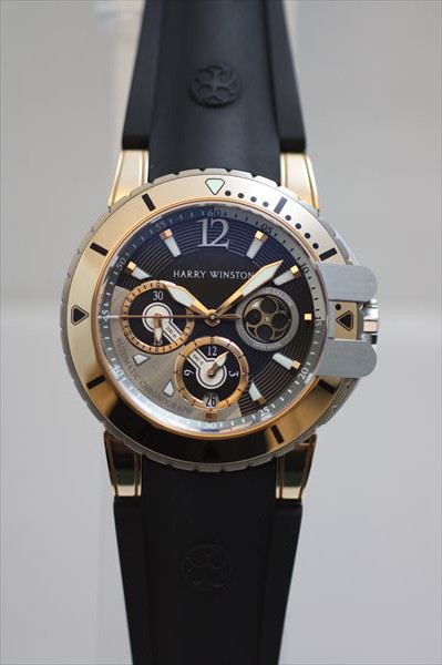 Harry Winston [NEW] Ocean Diver automatic 18K rose gold and zalium timepiece black dark dial OCEACH44RZ005 | WORLDTIMER