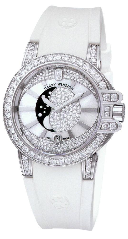 Harry Winston [NEW] Ocean Moon Phase quartz 18K white gold white light mother of pearl partially OCEQMP36WW001 | WORLDTIMER