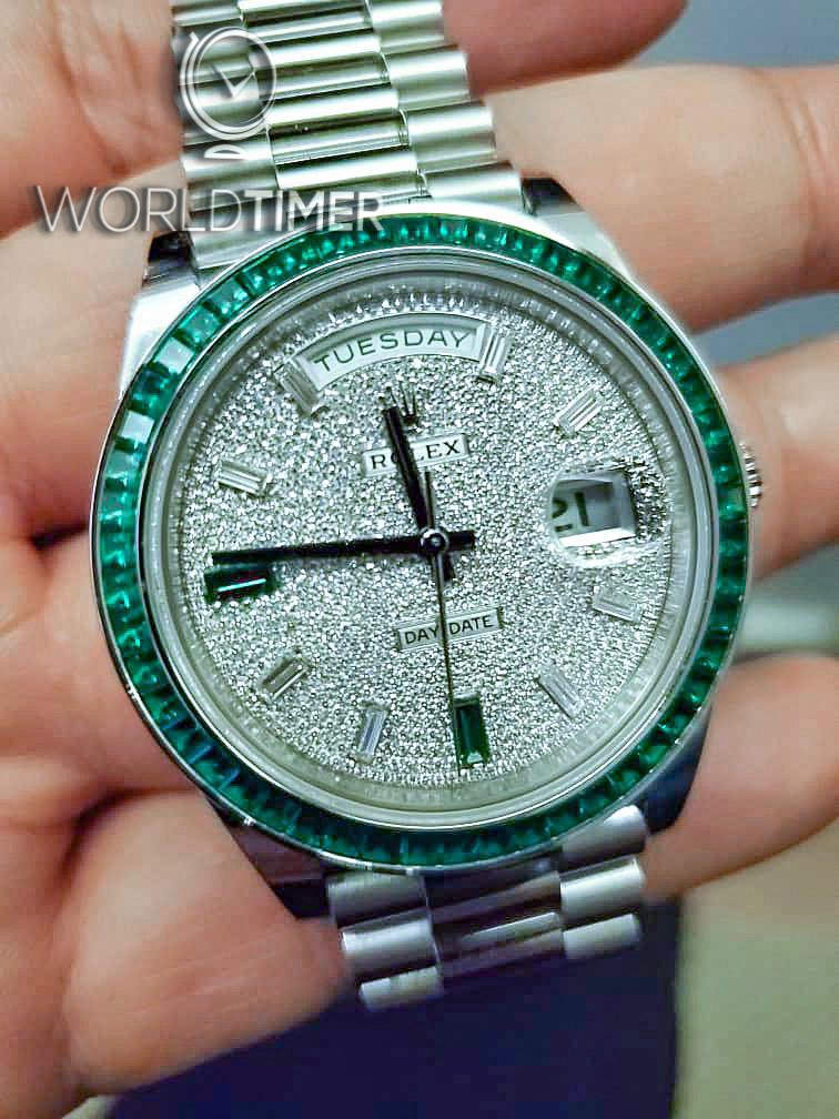 Rolex 228396TEM Day-Date 40mm Platinum Green Emerald (Retail:EUR 430.000) | WORLDTIMER